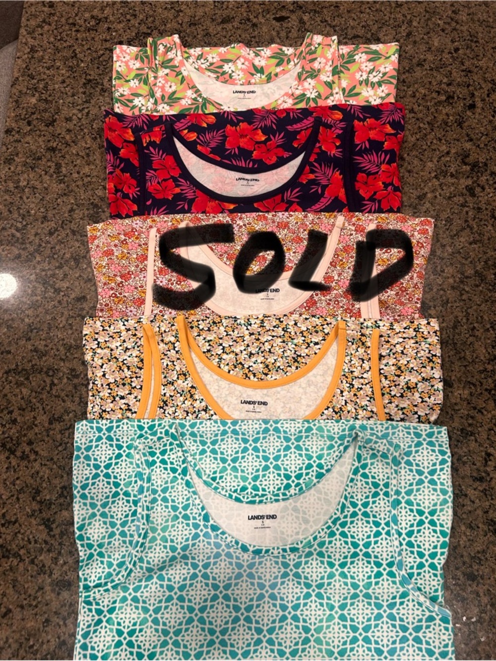 Lands' End Mixed Floral & Geo Tank Set - Teal, Navy, Pink, Yellow